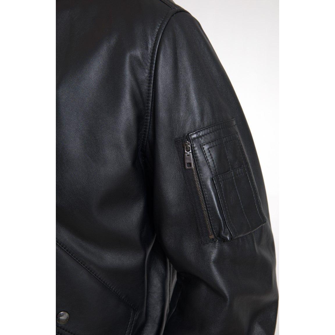 Dolce & Gabbana Black Leather Blouson Full Zip Bomber Jacket Dolce & Gabbana