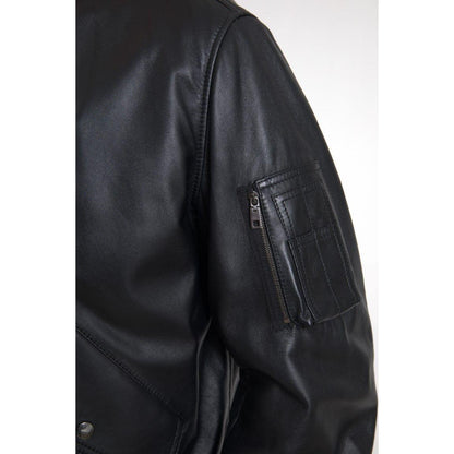 Dolce & Gabbana Black Leather Blouson Full Zip Bomber Jacket Dolce & Gabbana