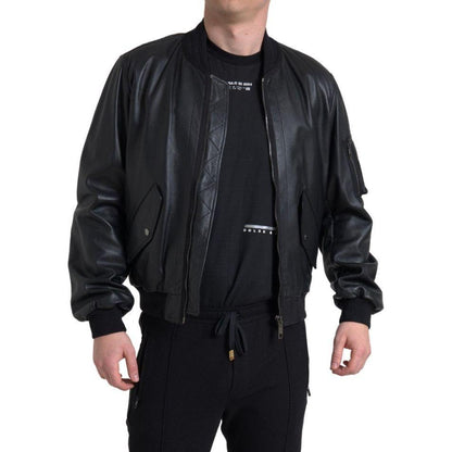 Dolce & Gabbana Black Leather Blouson Full Zip Bomber Jacket Dolce & Gabbana