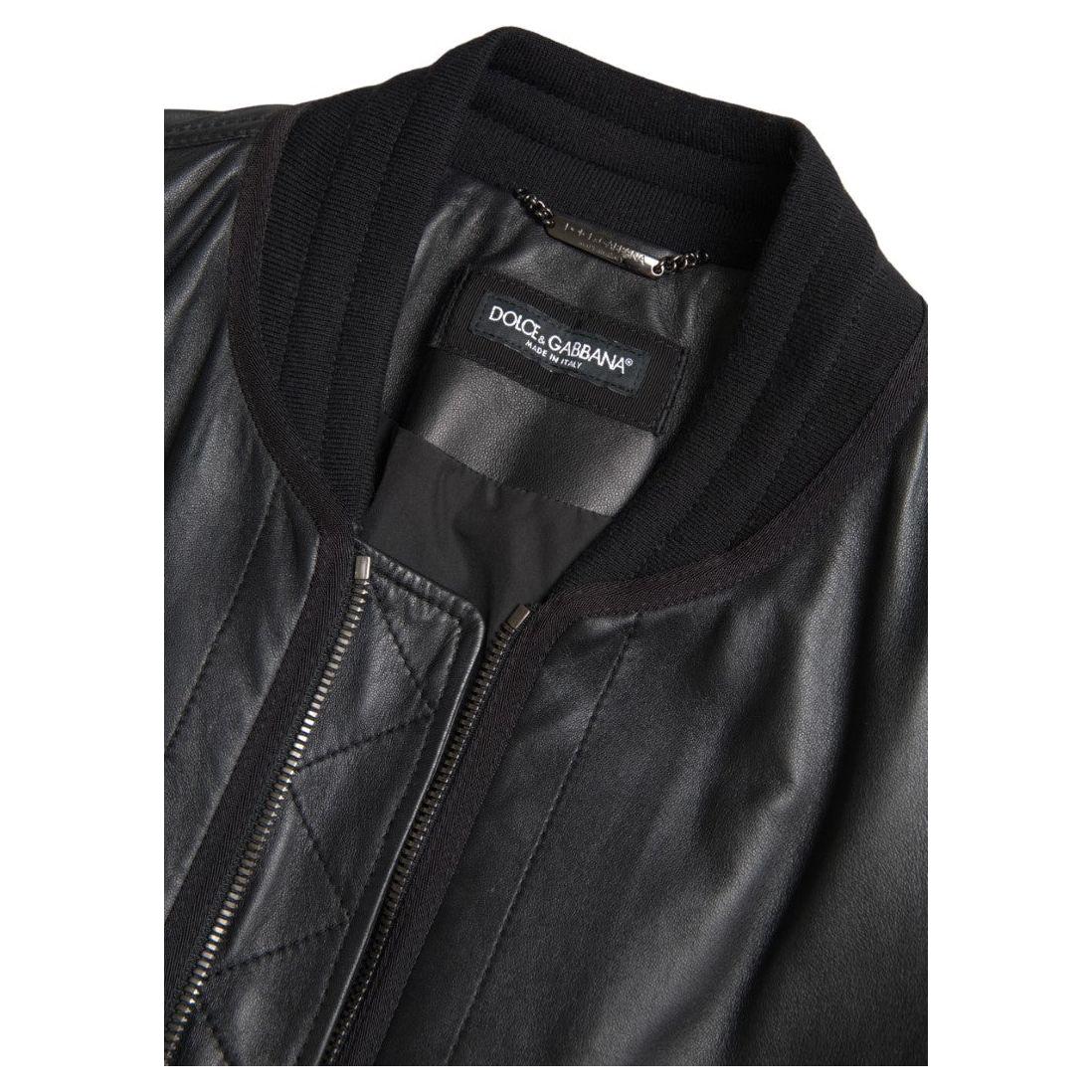 Dolce & Gabbana Black Leather Blouson Full Zip Bomber Jacket Dolce & Gabbana