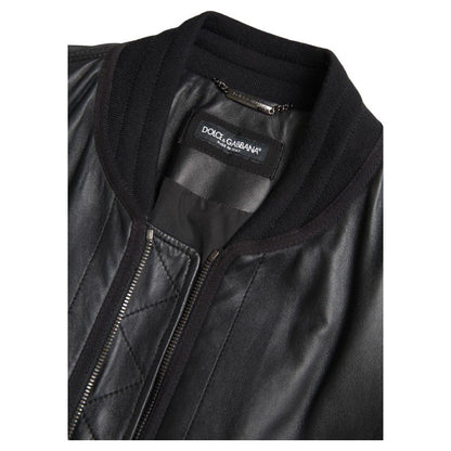 Dolce & Gabbana Black Leather Blouson Full Zip Bomber Jacket Dolce & Gabbana