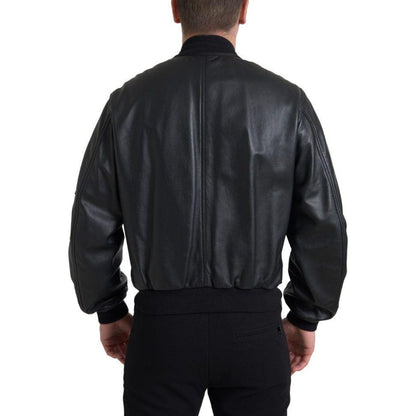 Dolce & Gabbana Black Leather Blouson Full Zip Bomber Jacket Dolce & Gabbana