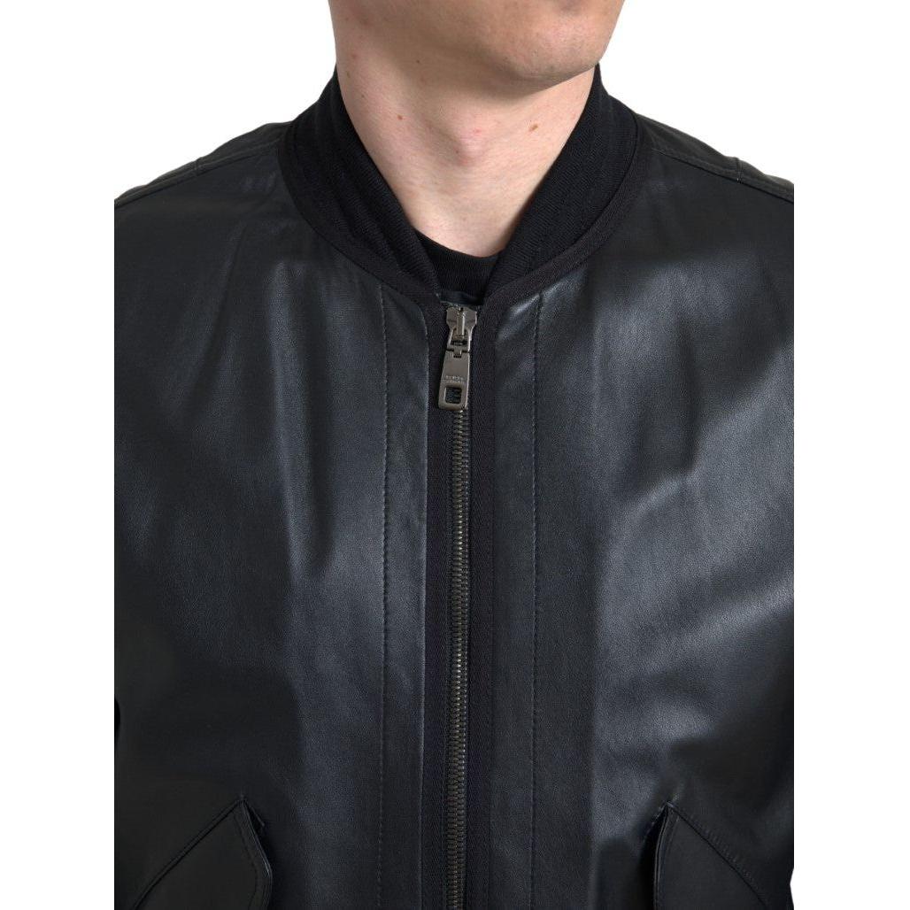 Dolce & Gabbana Black Leather Blouson Full Zip Bomber Jacket Dolce & Gabbana
