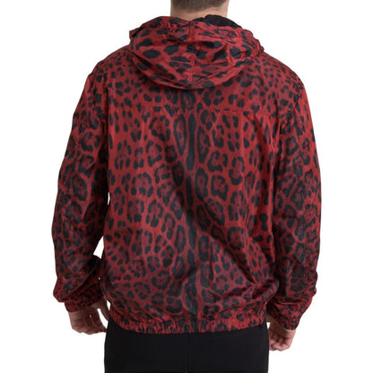 Dolce & Gabbana Red Leopard Hooded Bomber Full Zip Jacket Dolce & Gabbana