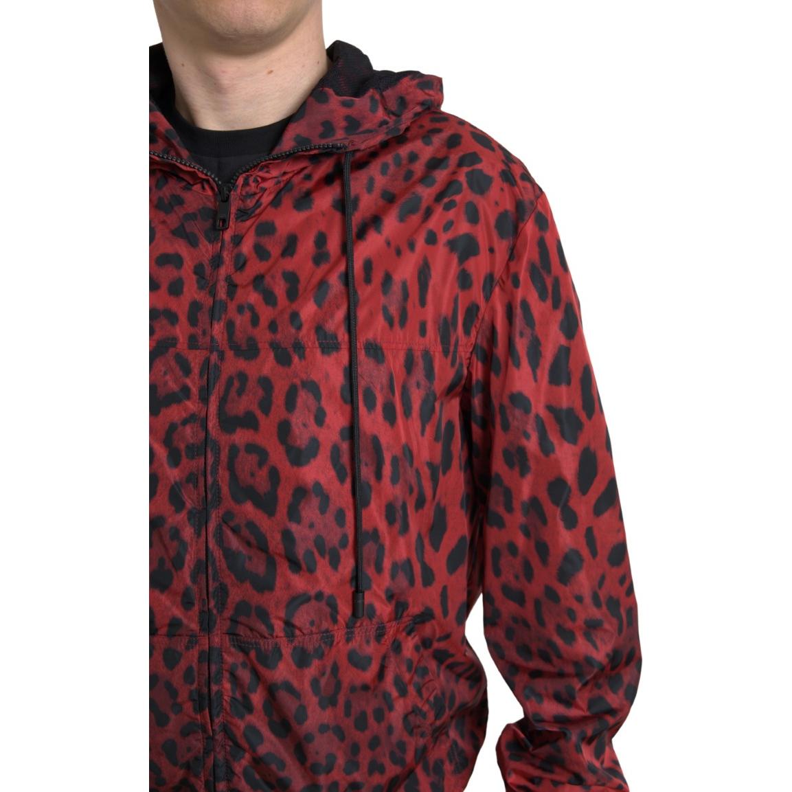 Dolce & Gabbana Red Leopard Hooded Bomber Full Zip Jacket Dolce & Gabbana