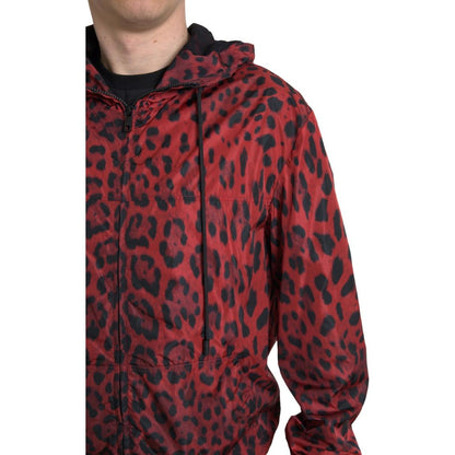 Dolce & Gabbana Red Leopard Hooded Bomber Full Zip Jacket Dolce & Gabbana