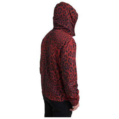 Dolce & Gabbana Red Leopard Hooded Bomber Full Zip Jacket Dolce & Gabbana