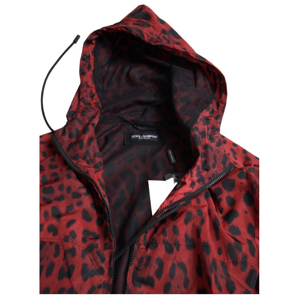 Dolce & Gabbana Red Leopard Hooded Bomber Full Zip Jacket Dolce & Gabbana