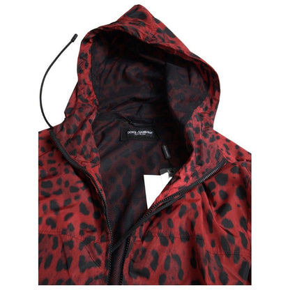 Dolce & Gabbana Red Leopard Hooded Bomber Full Zip Jacket Dolce & Gabbana
