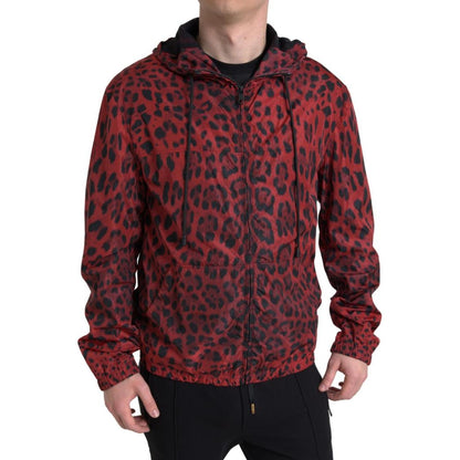 Dolce & Gabbana Red Leopard Hooded Bomber Full Zip Jacket Dolce & Gabbana