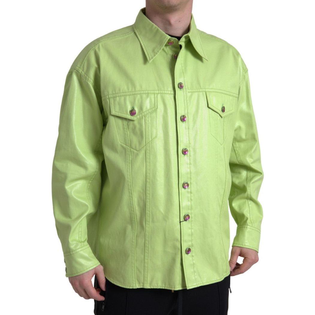 Dolce & Gabbana Green Cotton Collared Button Down Shirt Dolce & Gabbana