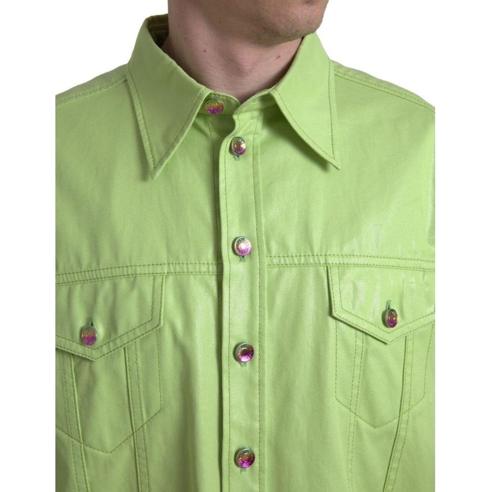 Dolce & Gabbana Green Cotton Collared Button Down Shirt Dolce & Gabbana