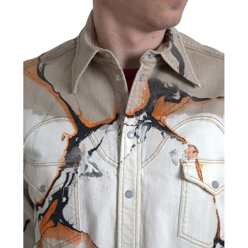 Dolce & Gabbana Multicolor Cotton Collared Denim Shirt Dolce & Gabbana