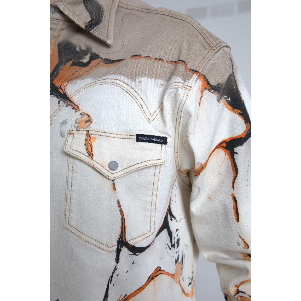 Dolce & Gabbana Multicolor Cotton Collared Denim Shirt Dolce & Gabbana