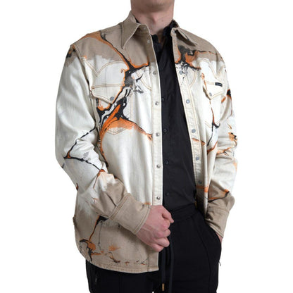 Dolce & Gabbana Multicolor Cotton Collared Denim Shirt Dolce & Gabbana