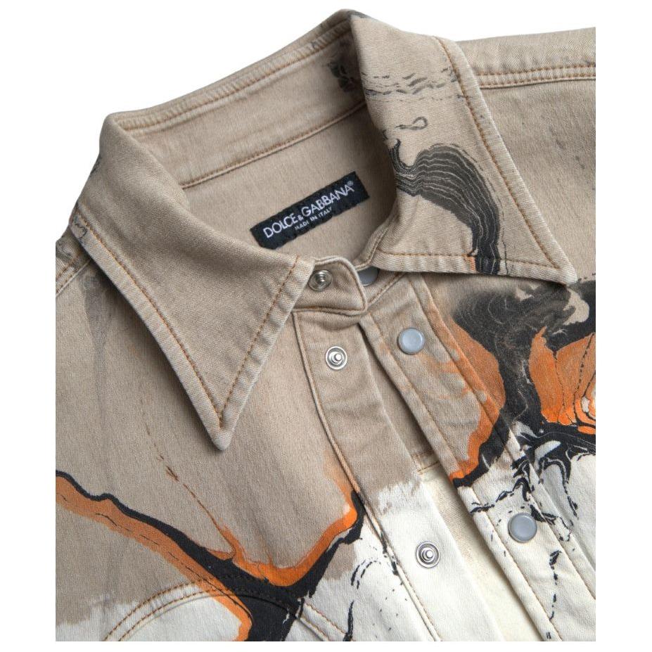 Dolce & Gabbana Multicolor Cotton Collared Denim Shirt Dolce & Gabbana