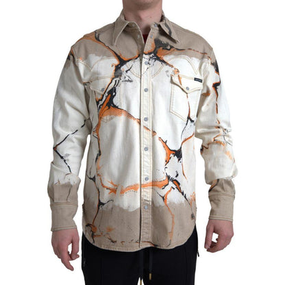 Dolce & Gabbana Multicolor Cotton Collared Denim Shirt Dolce & Gabbana