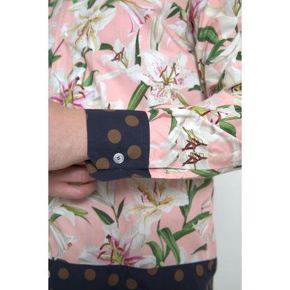 Dolce & Gabbana Cotton Polka Dot Lily Print Collared Shirt Dolce & Gabbana