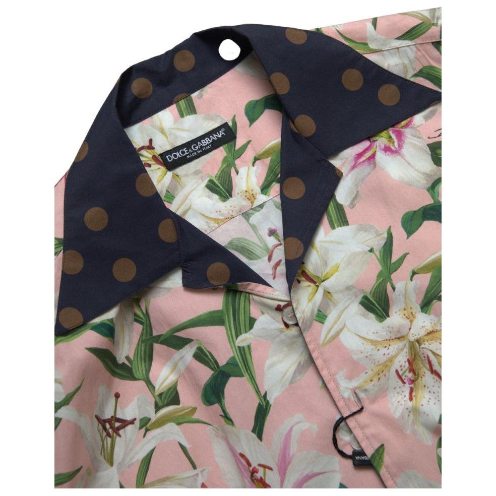 Dolce & Gabbana Cotton Polka Dot Lily Print Collared Shirt Dolce & Gabbana