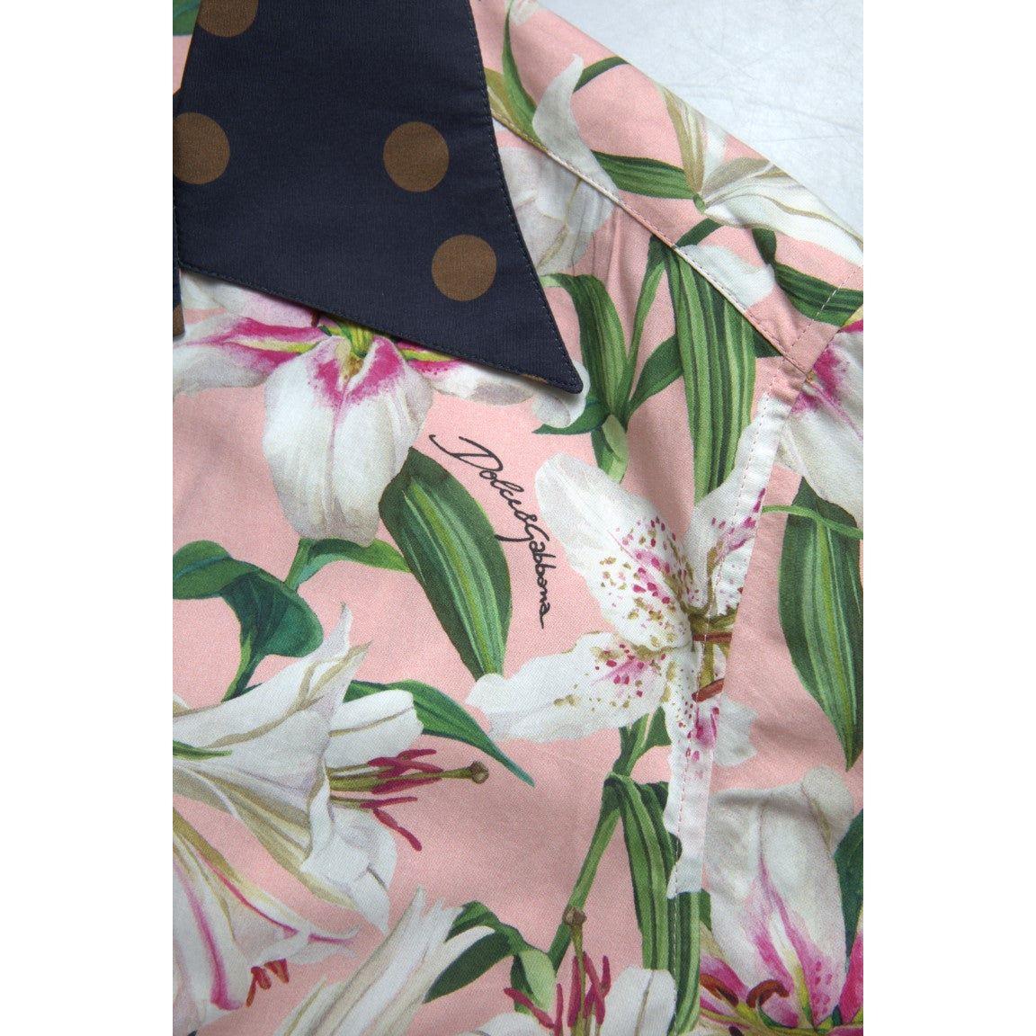 Dolce & Gabbana Cotton Polka Dot Lily Print Collared Shirt Dolce & Gabbana