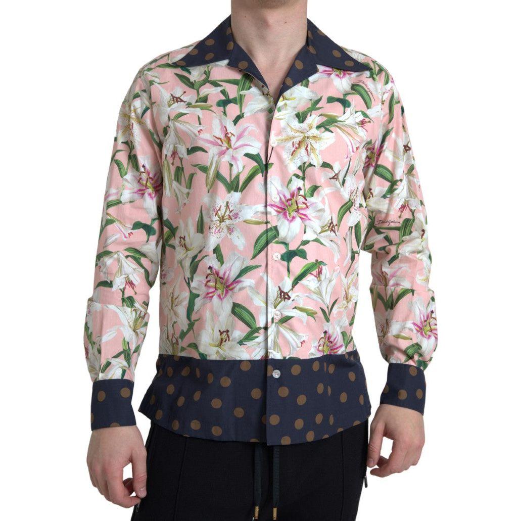 Dolce & Gabbana Cotton Polka Dot Lily Print Collared Shirt Dolce & Gabbana