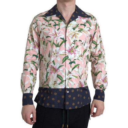 Dolce & Gabbana Cotton Polka Dot Lily Print Collared Shirt Dolce & Gabbana
