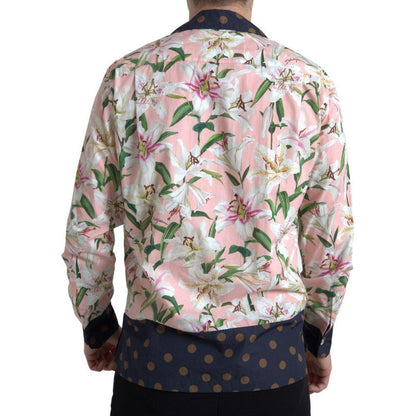 Dolce & Gabbana Cotton Polka Dot Lily Print Collared Shirt Dolce & Gabbana