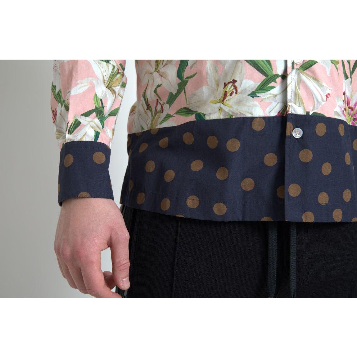Dolce & Gabbana Cotton Polka Dot Lily Print Collared Shirt Dolce & Gabbana