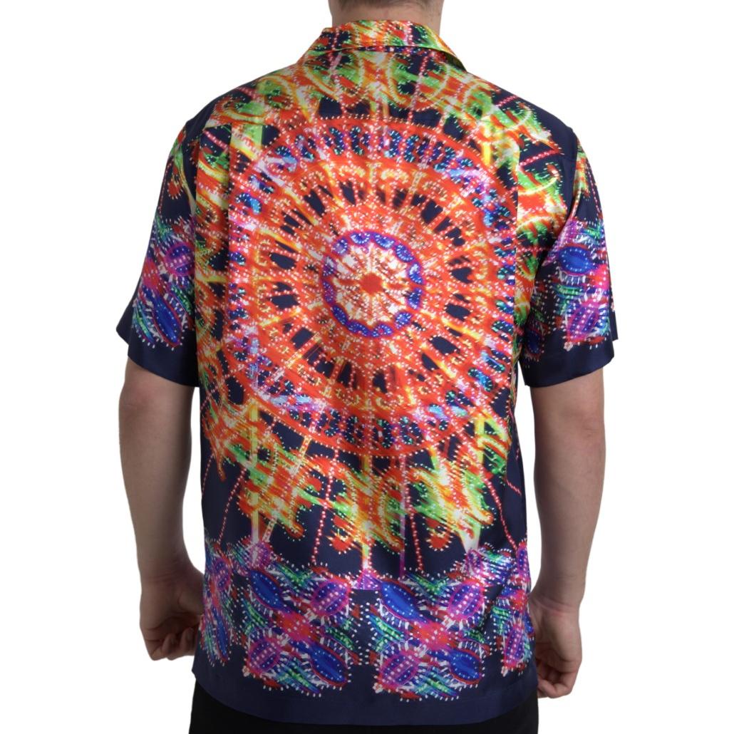 Dolce & Gabbana Multicolor Luminarie Print Men Shirt Silk Dolce & Gabbana