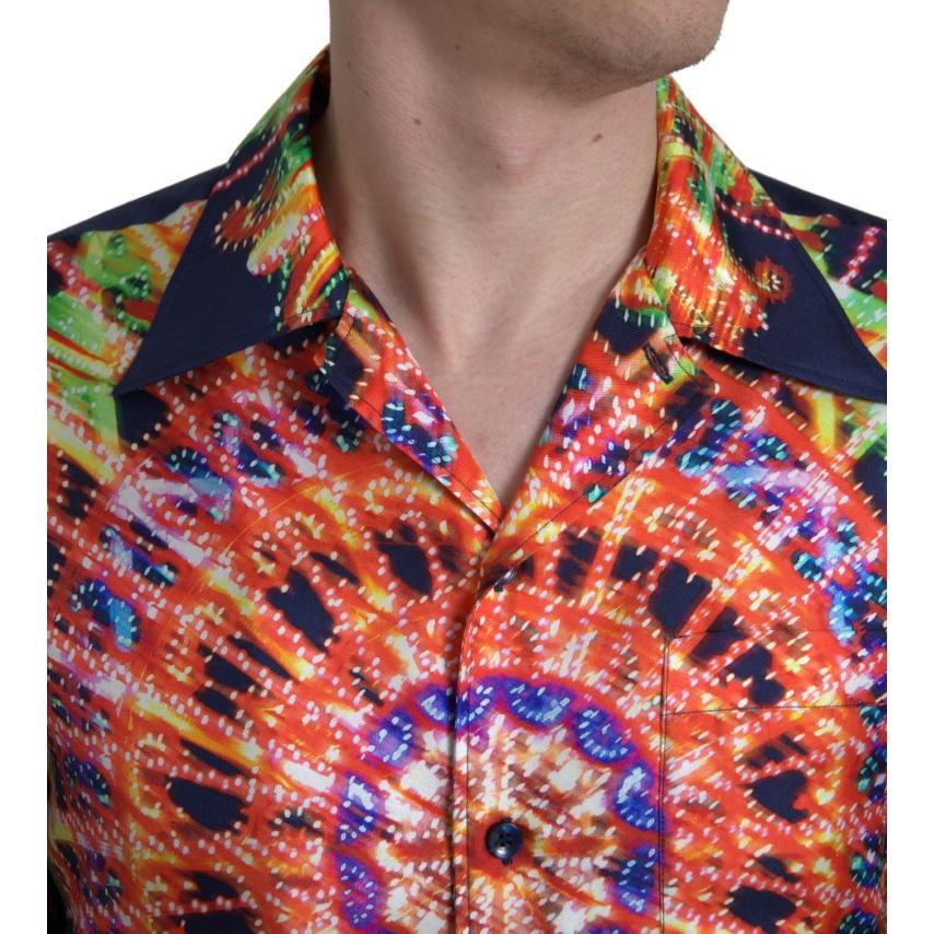Dolce & Gabbana Multicolor Luminarie Print Men Shirt Silk Dolce & Gabbana