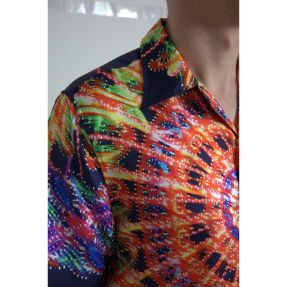 Dolce & Gabbana Multicolor Luminarie Print Men Shirt Silk Dolce & Gabbana