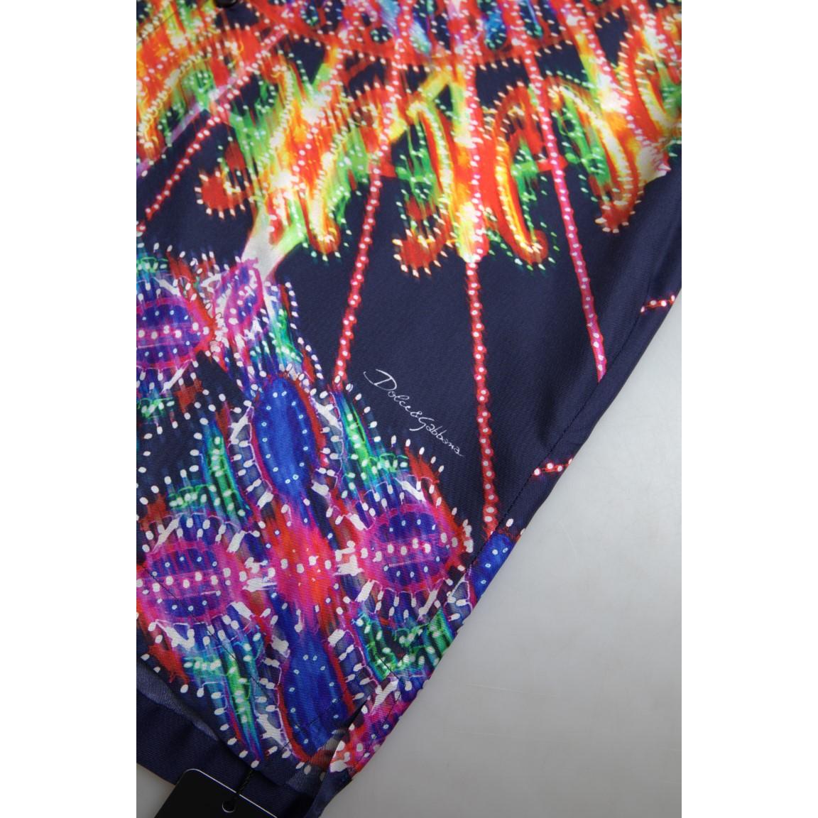 Dolce & Gabbana Multicolor Luminarie Print Men Shirt Silk Dolce & Gabbana