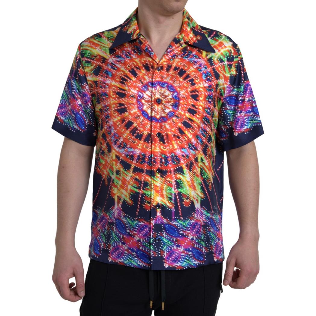 Dolce & Gabbana Multicolor Luminarie Print Men Shirt Silk Dolce & Gabbana