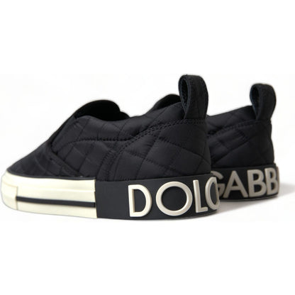 Dolce & Gabbana Black Quilted Slip On Low Top Sneakers Shoes Dolce & Gabbana
