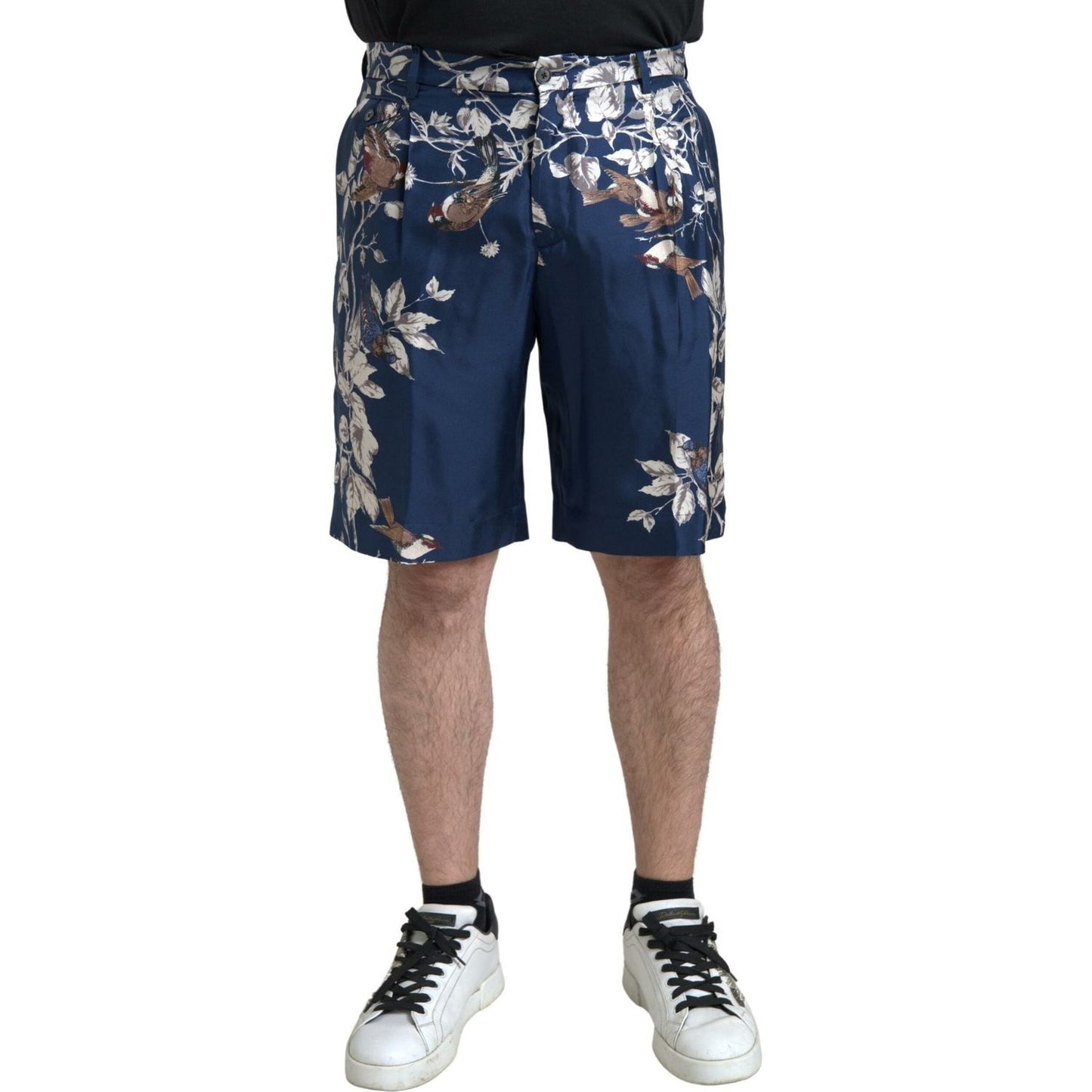 Dolce & Gabbana Blue Floral Print Silk Men Bermuda Shorts Dolce & Gabbana