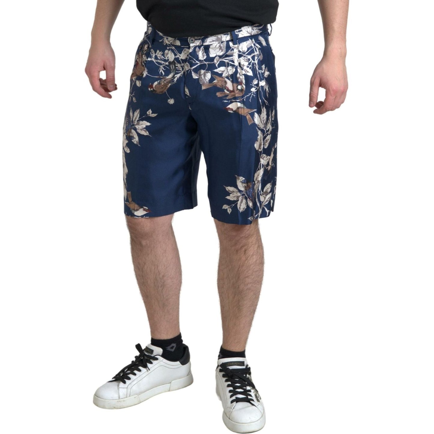 Dolce & Gabbana Blue Floral Print Silk Men Bermuda Shorts Dolce & Gabbana
