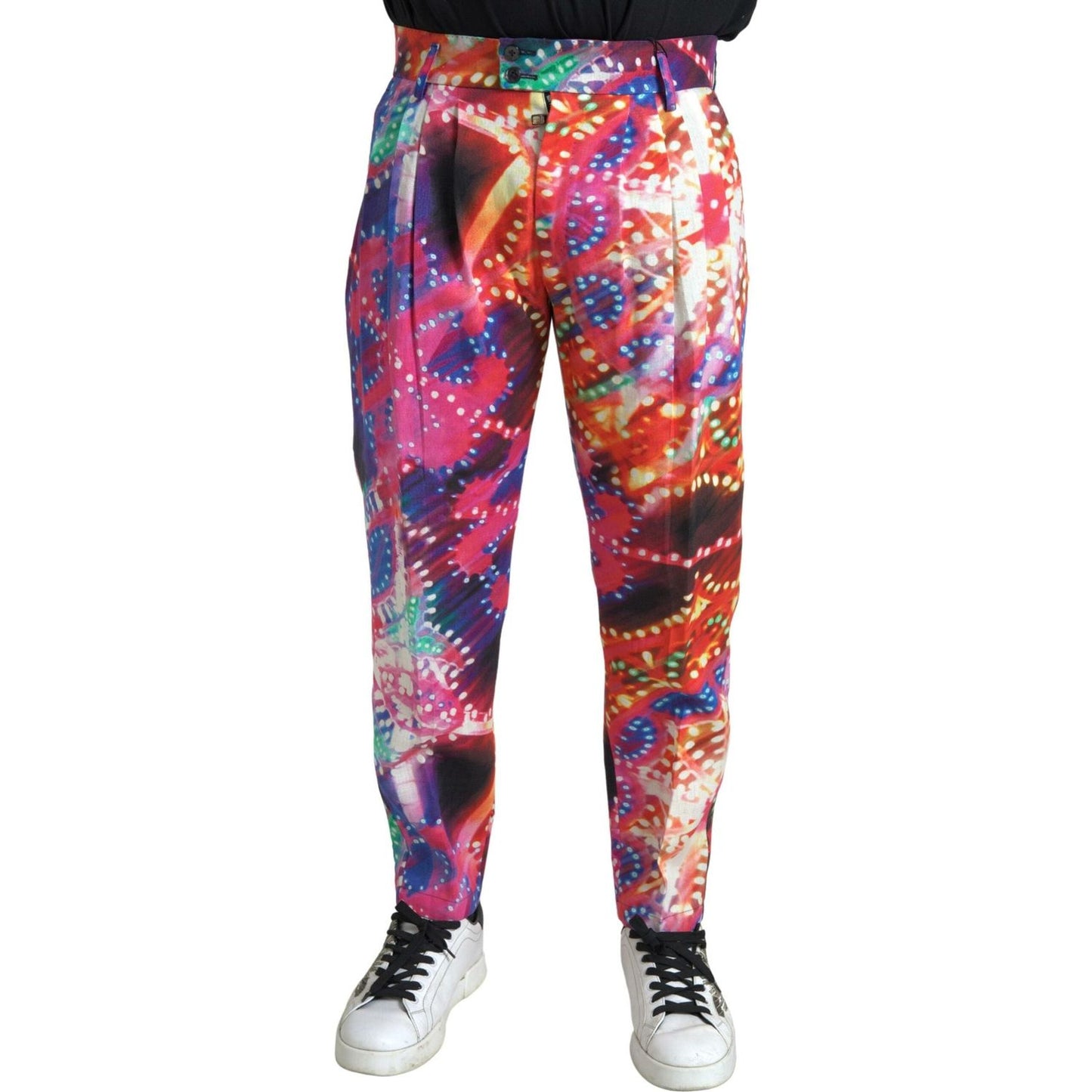 Dolce & Gabbana Multicolor Printed Linen Men Trouser Pants Dolce & Gabbana