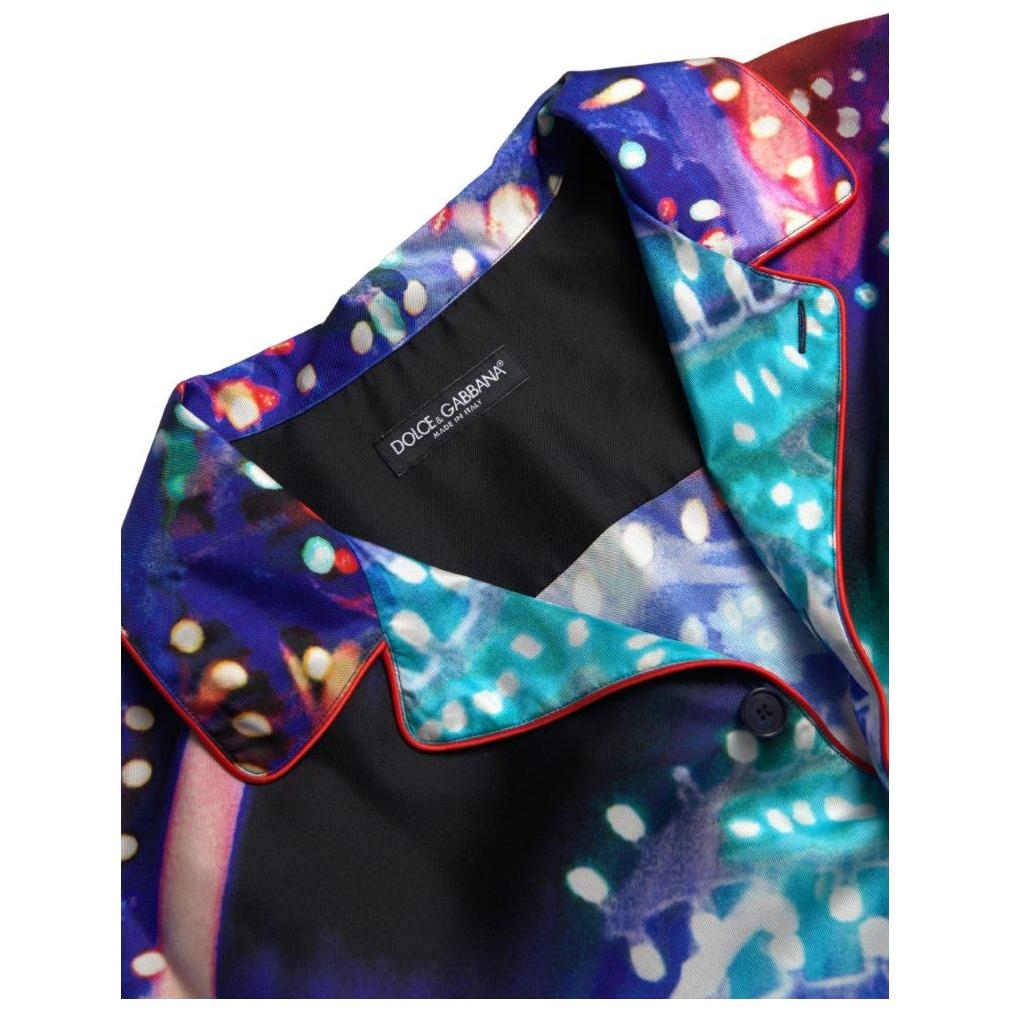 Dolce & Gabbana Multicolor Silk Psychedelic Print Men Pajama Shirt Dolce & Gabbana