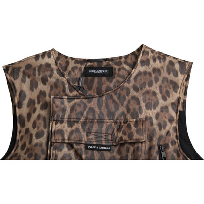 Dolce & Gabbana Brown Leopard Silk Sleeveless Sportswear Dolce & Gabbana