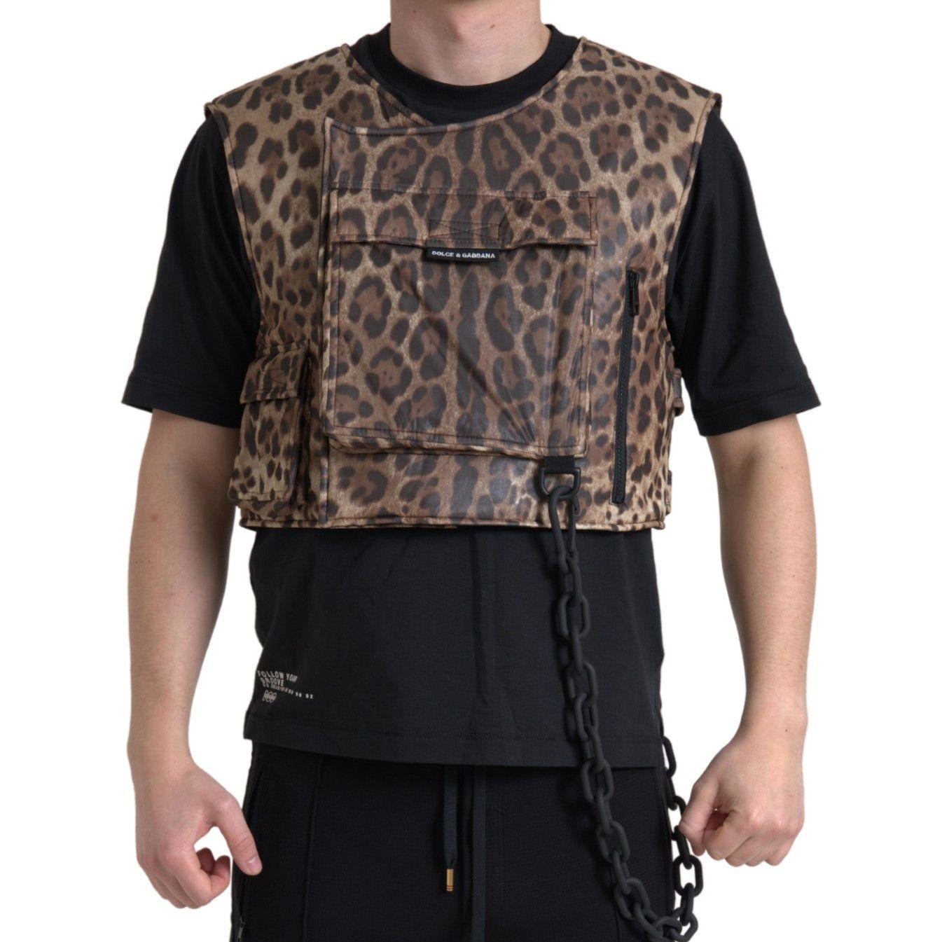 Dolce & Gabbana Brown Leopard Silk Sleeveless Sportswear Dolce & Gabbana