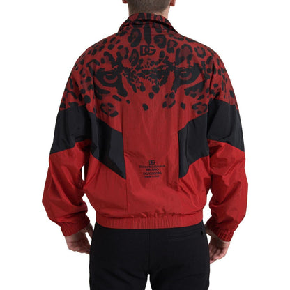 Dolce & Gabbana Red Leopard Nylon Full Zip Sweater Dolce & Gabbana