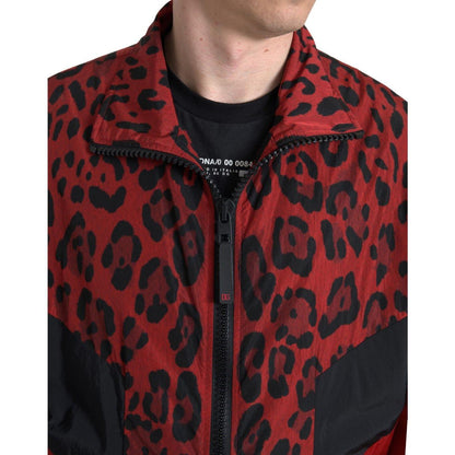 Dolce & Gabbana Red Leopard Nylon Full Zip Sweater Dolce & Gabbana