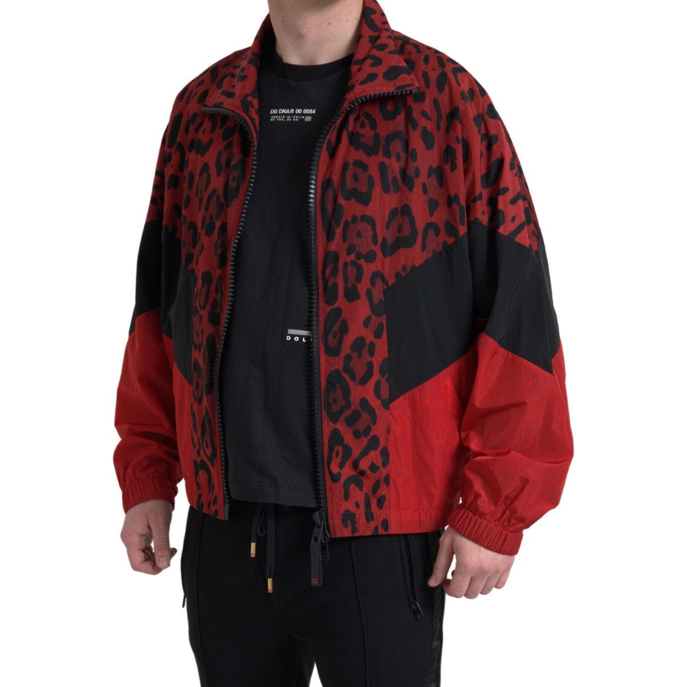 Dolce & Gabbana Red Leopard Nylon Full Zip Sweater Dolce & Gabbana