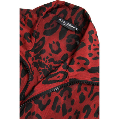 Dolce & Gabbana Red Leopard Nylon Full Zip Sweater Dolce & Gabbana