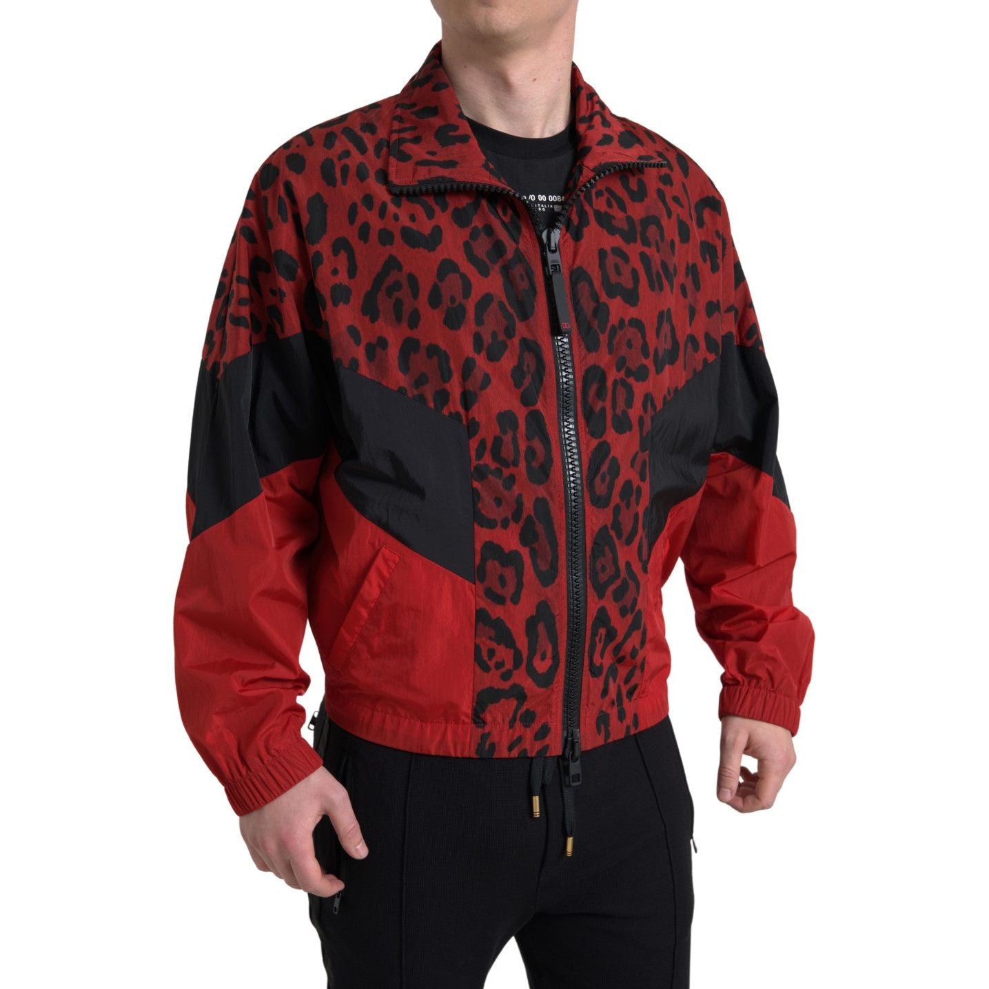 Dolce & Gabbana Red Leopard Nylon Full Zip Sweater Dolce & Gabbana