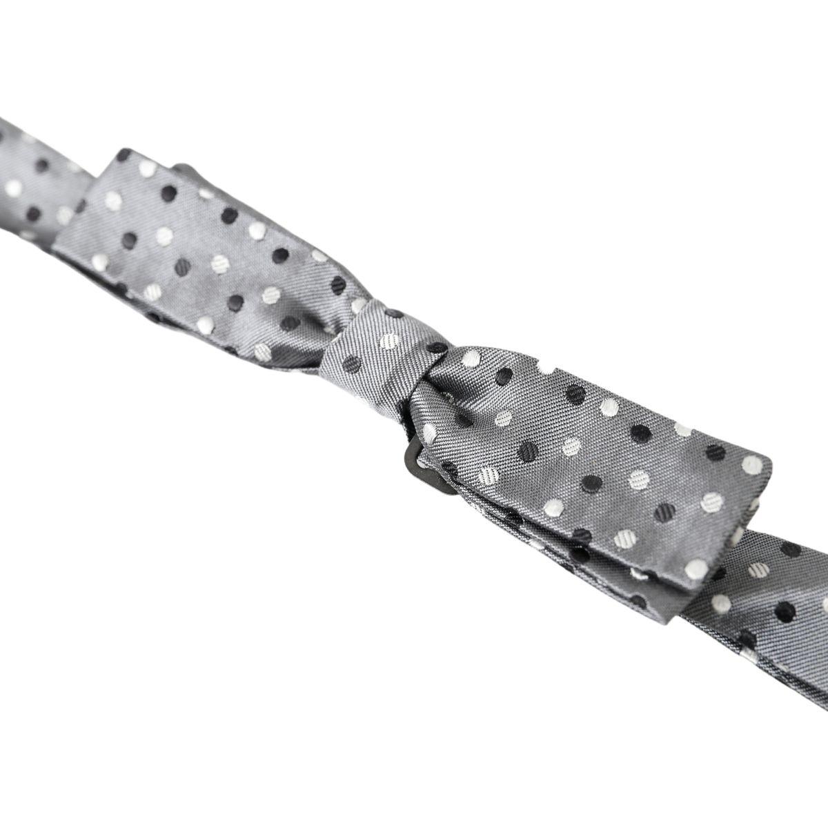 Dolce & Gabbana Gray Polka Dot Silk Adjustable Men Neck Papillon Bow Tie Dolce & Gabbana