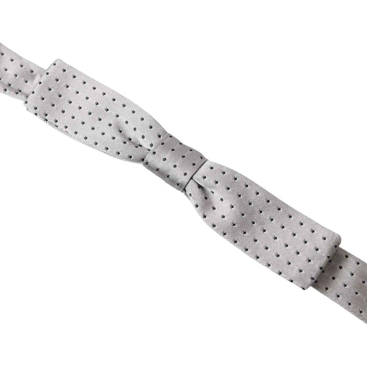 Dolce & Gabbana Gray Dotted Silk Adjustable Men Neck Papillon Bow Tie Dolce & Gabbana