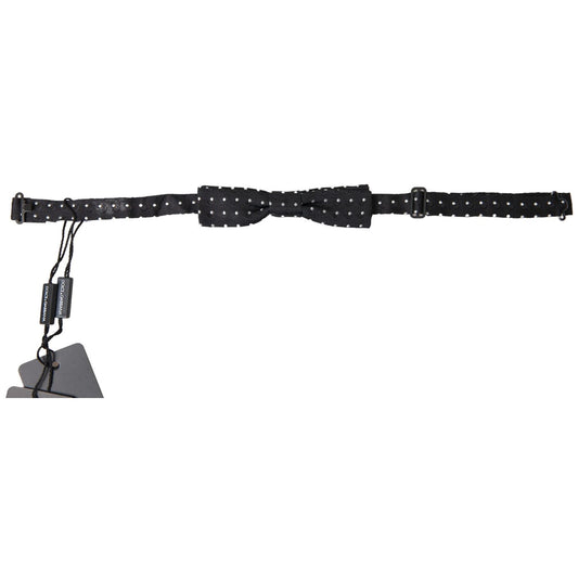 Dolce & Gabbana Black Polka Dot Silk Adjustable Men Neck Papillon Bow Tie