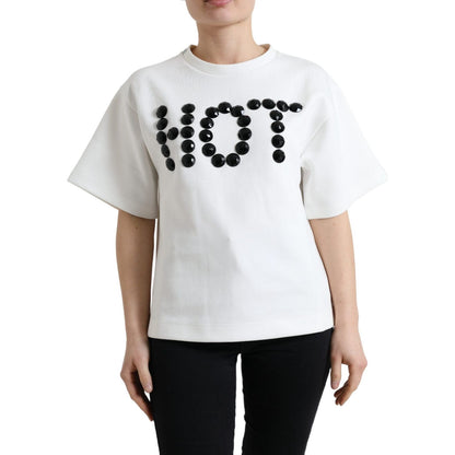 Dolce & Gabbana T-shirt White Cotton Stretch Black HOT Crystal Dolce & Gabbana