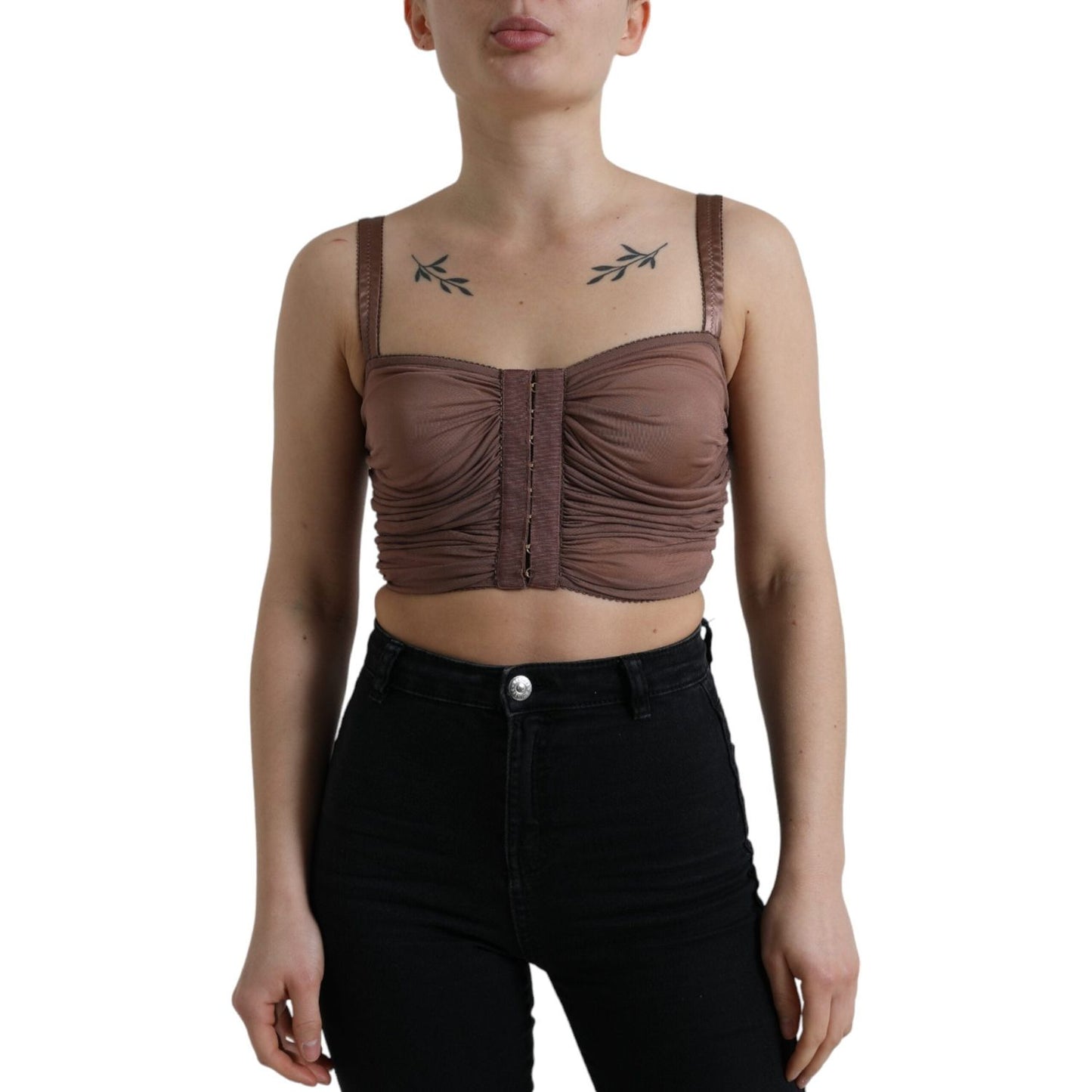 Dolce & Gabbana Brown Viscose Bustier Sleeveless Cropped Top Dolce & Gabbana